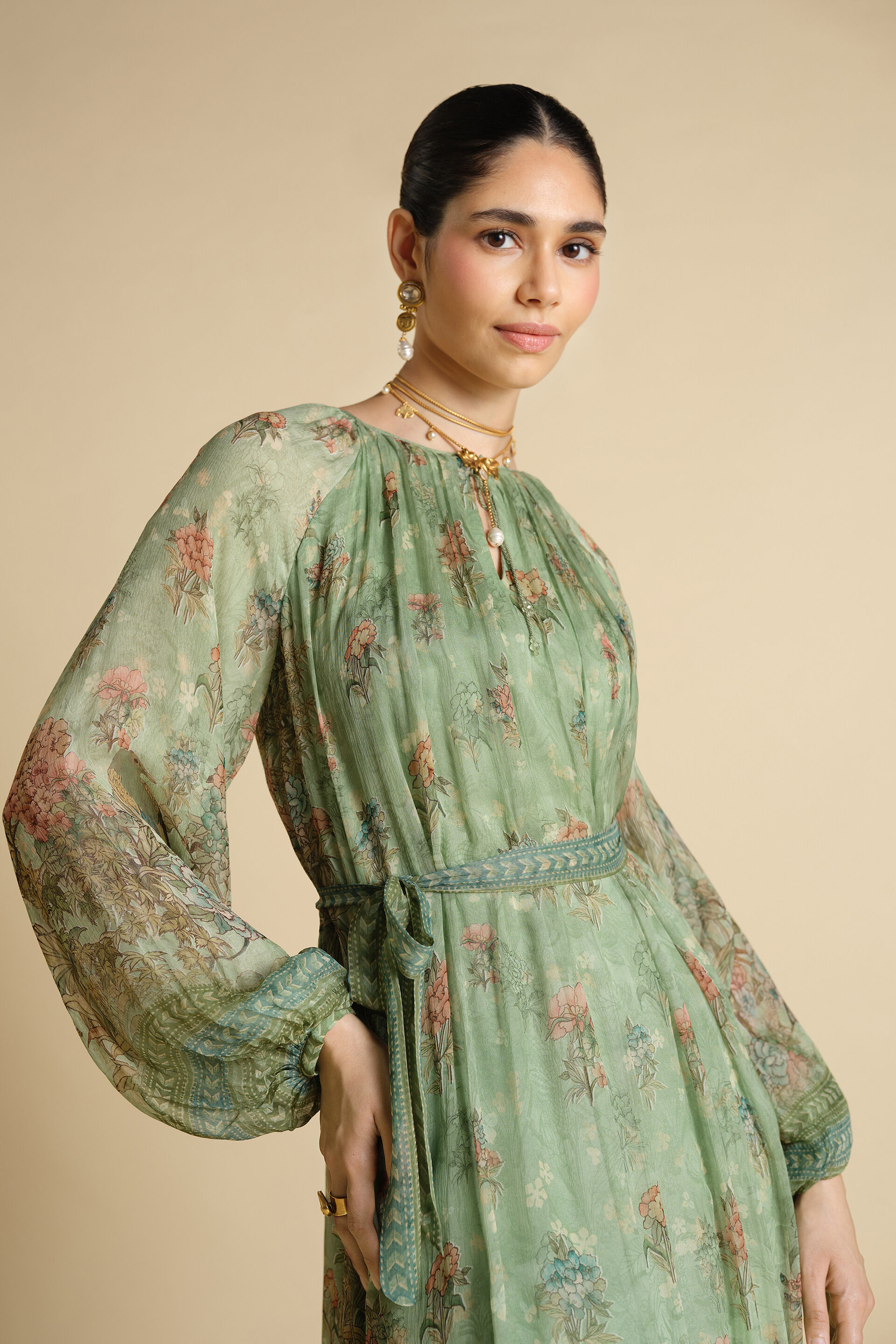 Tayma Printed Kaftan - Sage, Sage, image 5